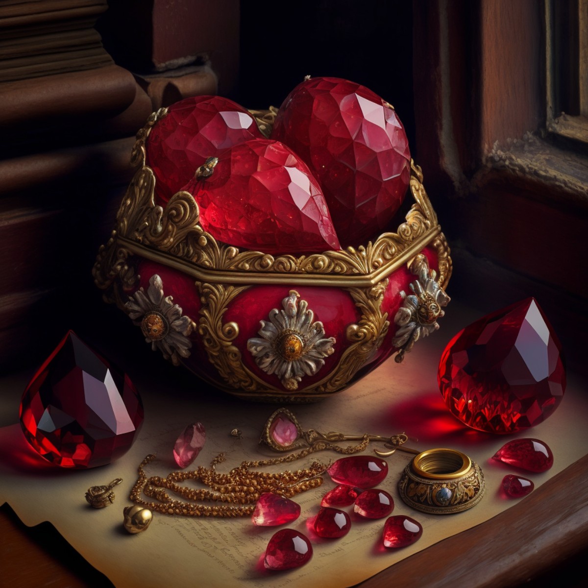 Immagine di rubini preziosi in un cesto